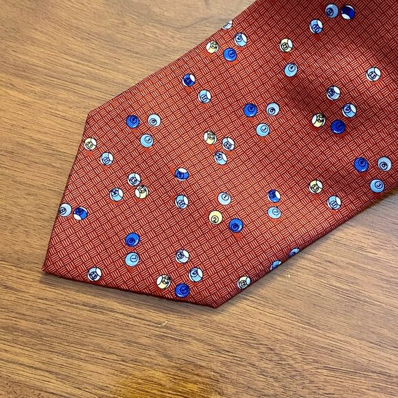 Beaufort Tie Rack 100% Silk Italy made Billiard/Pool Balls Copper Men's Necktie - Picture 9 of 9